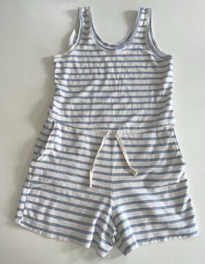 Old Navy Tank Romper Women Large Terry Cloth Stripe Blue White Cotton